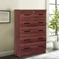 thumbnail image 2 of Pemberly Row Modern 5-Drawer Engineered Wood Chest Dresser with Lock in Mahogany, 2 of 14