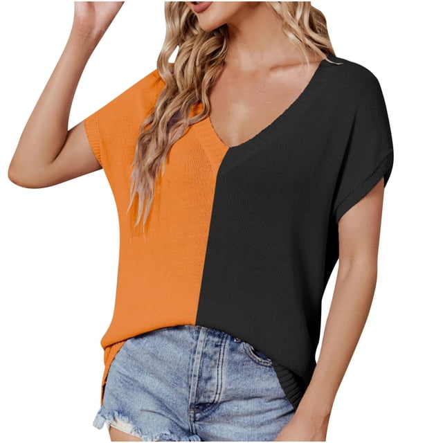 Birdeem Blouse d'Été Ample à Manches Courtes Col en V Grande Taille