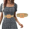 thumbnail image 3 of TANGNADE Womens Belts For Dresses Women Elastic Straw Rattan Waist Band With Wood Buckle Belt Khaki, 3 of 5
