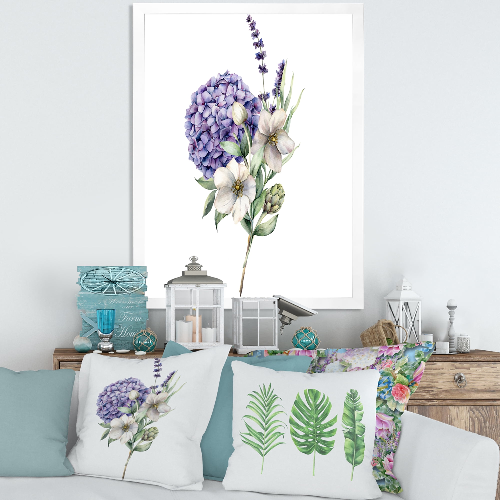 Designart 'Bouquet Of Lavender Anemone Artichoke & Hydrangea ' Traditional Framed Art Print
