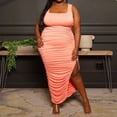 thumbnail image 2 of EQWLJWE Longue Robe pour Femmes Robe d'Été pour Femmes Mode Grande Taille Couleur Unie Col en U Sans Manches Plissée Extensible Fendue, 2 of 6