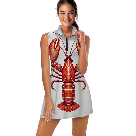 Red Lobster Illustration Sports Dresses Women Tennis Dress Outdoor Badminton Golf Quick-Drying And Breathable Sports Dress