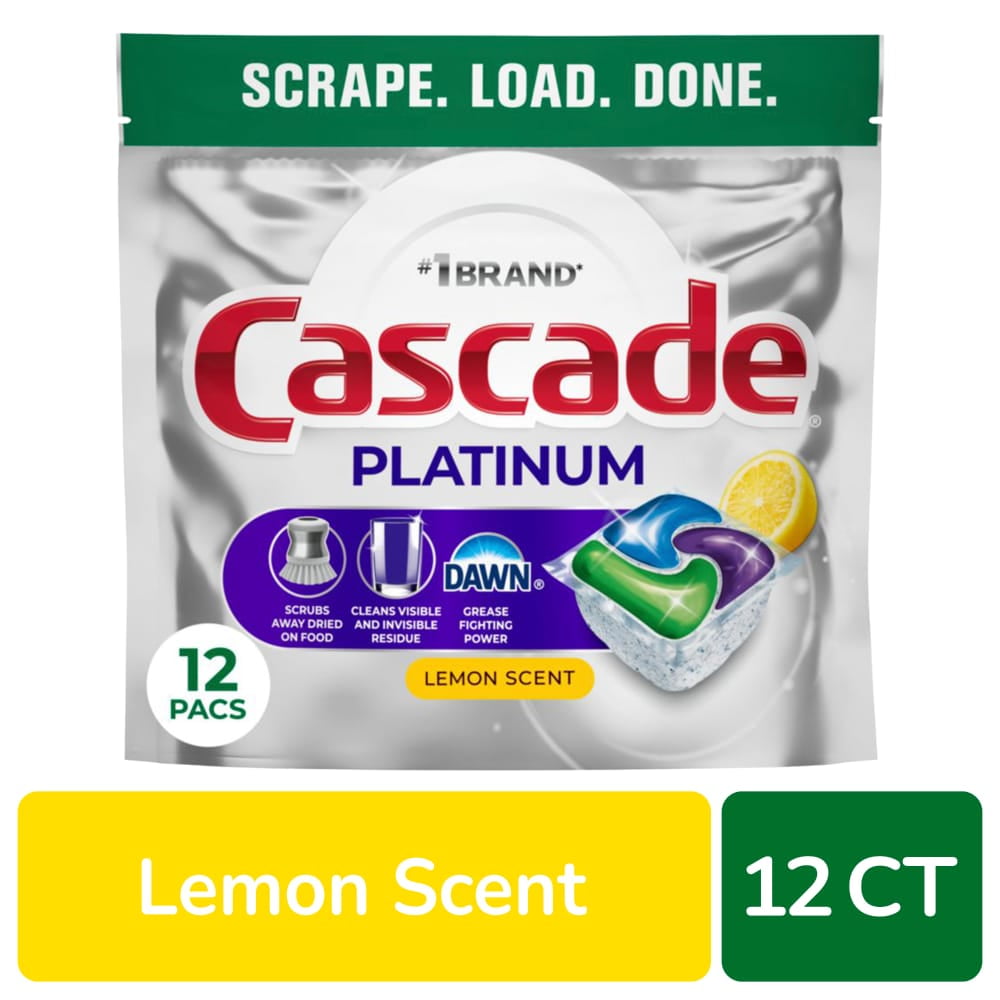 Cascade Platinum Dishwasher Pods Dishwasher Detergent Dish Detergent Soap Lemon 12 ct - 3 Pack