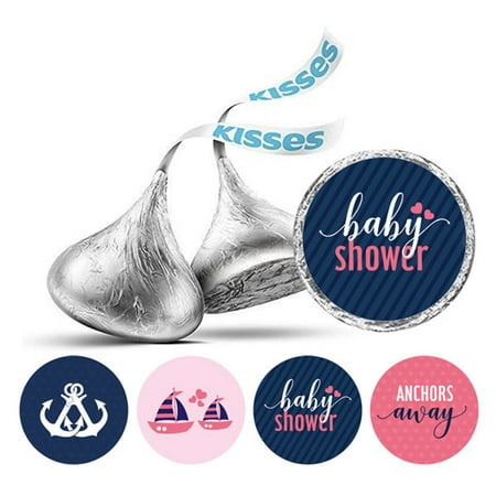 Darling Souvenir 190 Pieces Blue & Peach Baby Shower Favor Stickers - Chocolate Candy Label Wrappers for Newborn Party Mini Seals & Decor