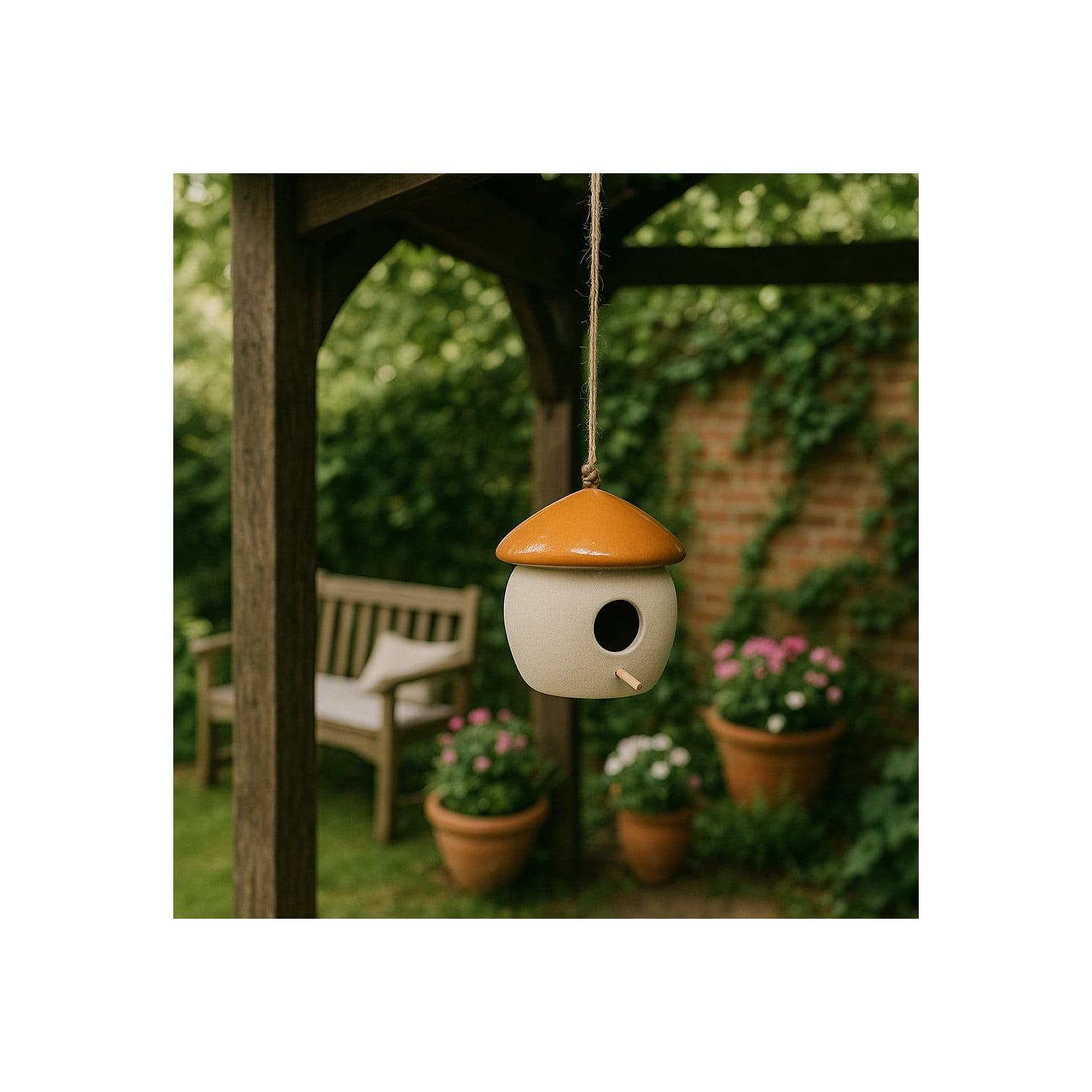 Decorative Bird House Feeder for Outdoors - Round Hanging Bird Feeder for Windows, Yard, and Garden Display - Charming Bird Houses for Outside Patio, Backyard, and Tree Decoration - 6", Orange