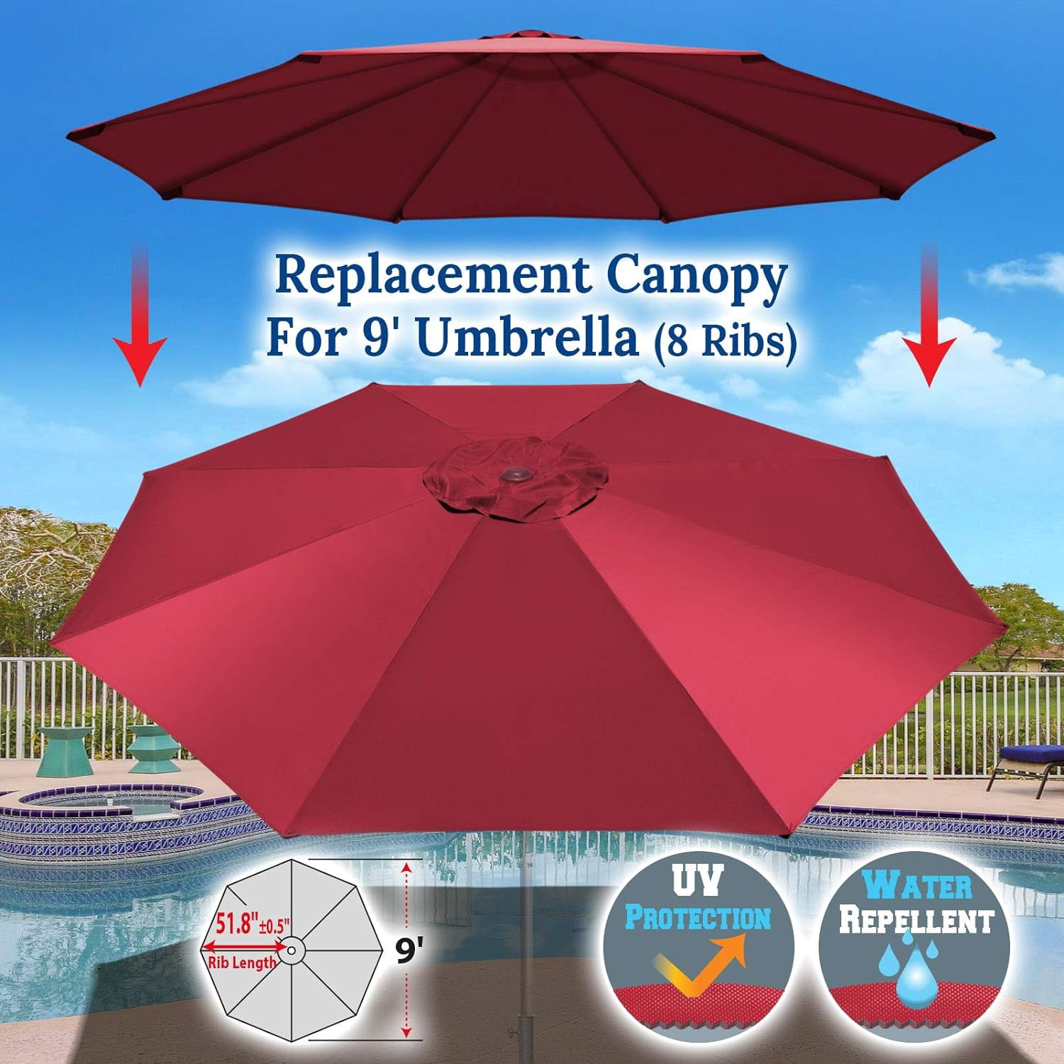 SOLAXO 9ft Umbrella Cover Only for 8 Rib Outdoor Patio Umbrella Replacement Canopy Top