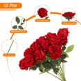 thumbnail image 3 of Uxcell 12 Piezas Rosas Rojas Brillantes Flores Artificiales, Rosa de Terciopelo Tacto Real Rosas Falsas con Tallos, 3 of 6