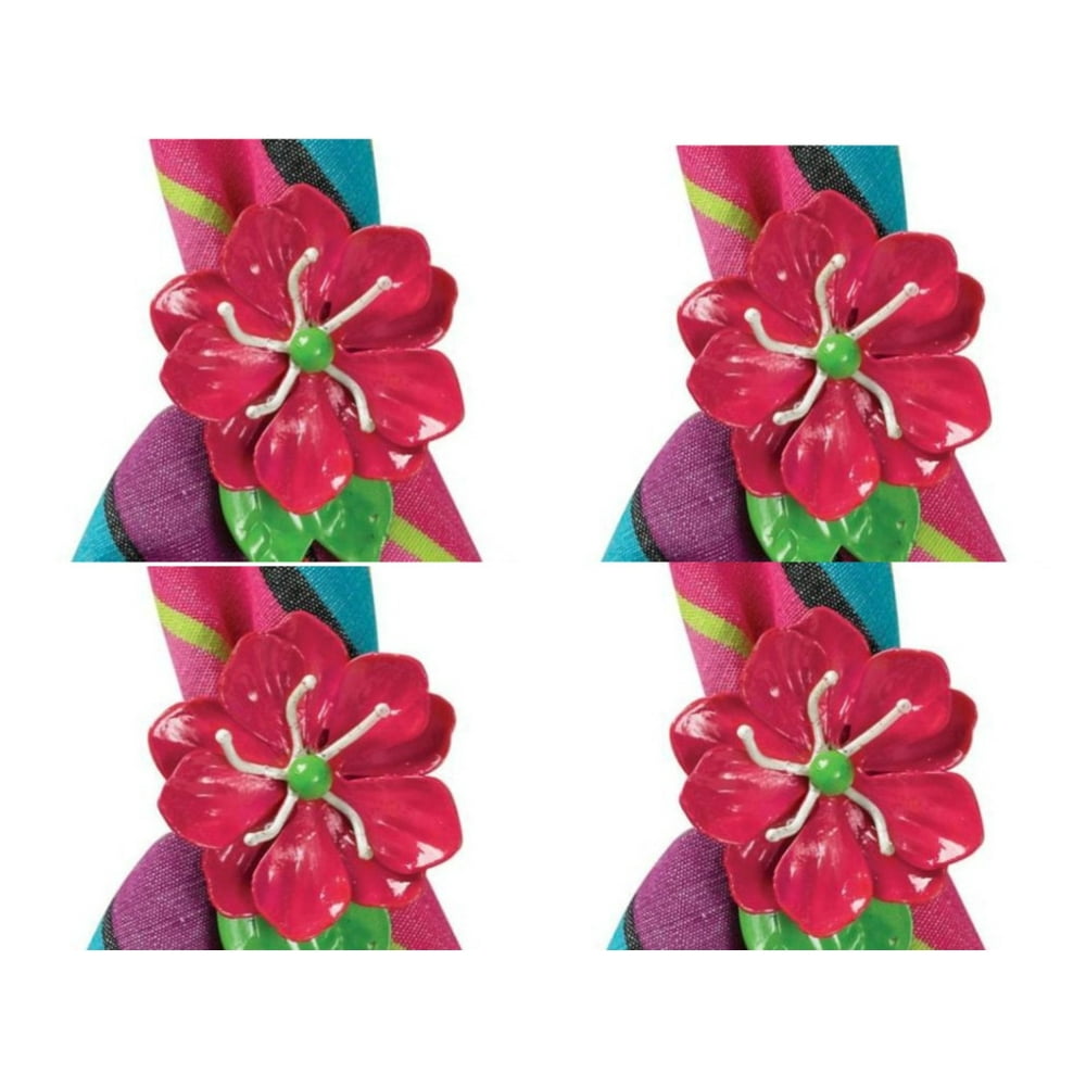 Mod Hot Pink Flower Shaped Napkin Rings Set of 4