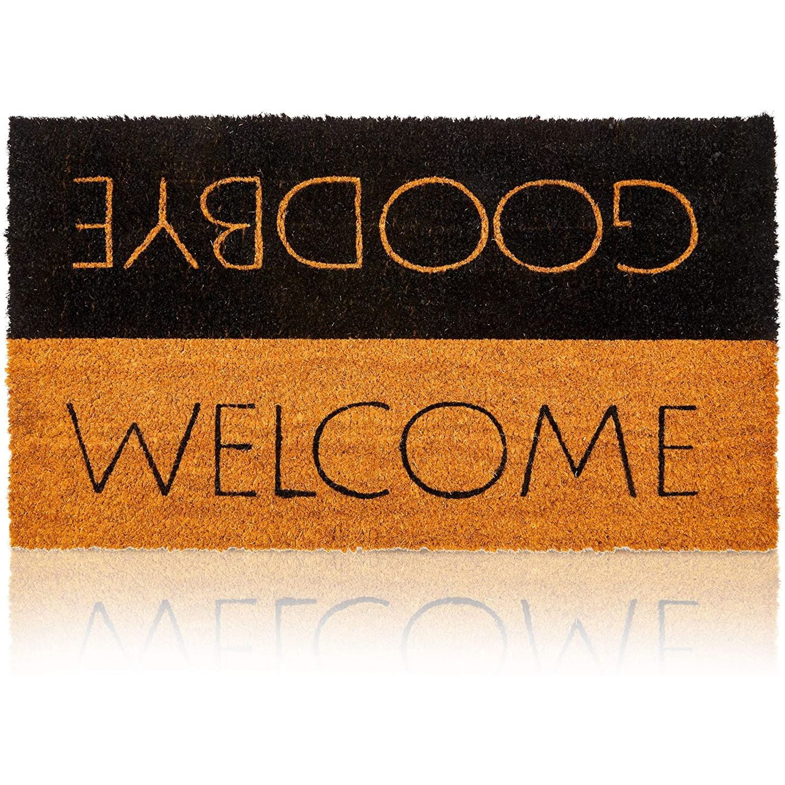 Welcome & Goodbye Natural Coir Door Mat 17'x30' - Front Doormat Non Slip Rug for Home Indoor Outdoor Entrance