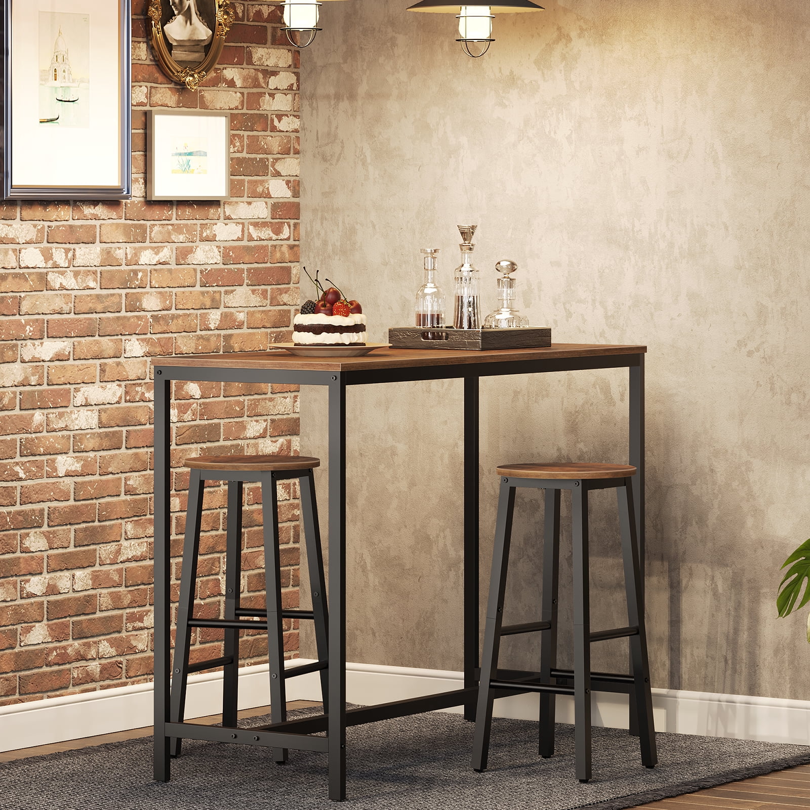 HOOBRO Bar Stools, Barstools Set of 2,Counter Height Barstools, 24.8" Bar Stools for Kitchen Island, Industrial Bar Chairs, for Dining Room, Kitchen, Bar, Rustic Brown and Black BF07BY01G1