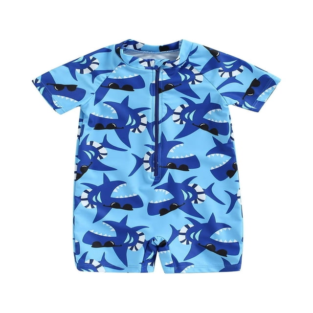 Toddler Baby Boys Swimwear Summer Short Sleeve Zipper Cartoon Animal Sun Protection Bathing Suit
