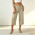 thumbnail image 5 of Women's Cotton Blend High Waisted Wide Leg Capri Pants,Casual Cropped Trousers with Pockets for Summer Wear,Beige,Women's Capri L, 5 of 7