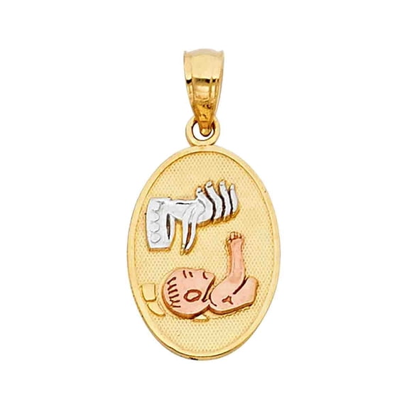 14K Tri Color Gold Religious Pendant | 3C Gold Charm Pendant for Necklace Chain | Jewelry Gift for Men Women | 12 x 10 MM | 1.1 grams