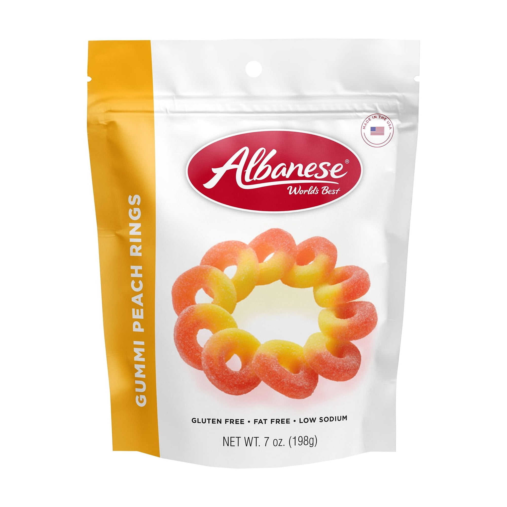 Albanese World's Best Gummi Peach Rings Candy, Gluten Free, Fat Free, 7 oz