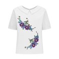 thumbnail image 4 of Fiudx Tops para Mujer Camiseta Holgada Informal con Estampado para Mujer, Tops de Manga Corta con Cuello de Muñeca, Blusa Bonita y de Lino, 4 of 4