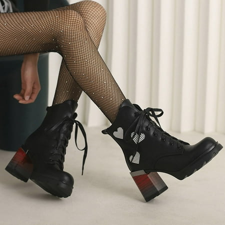 

KEUSN Women Ankle Boots Autumn and Winter Fashion Trend Gradual Change Camouflage Printing Comfortable Square Heel Thick Heel