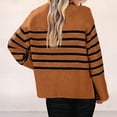 thumbnail image 4 of Women's Striped Oversized Sweater Crewneck Side Split Long Sleeve Pullover (Brown, S), 4 of 4