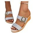 thumbnail image 4 of Taylonsss Women's Low Wedge Heel Sandals with Glitter Strap Metallic Buckle Comfortable Slip-On Design for Beach and Casual Outdoor Use in Spring and Summer, 4 of 9
