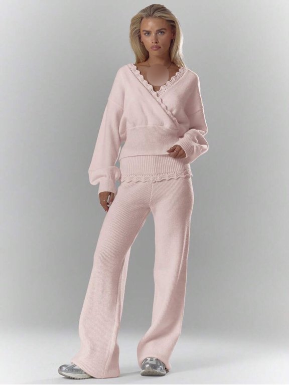 Crossover V-Neck Long Sleeve Top with Ruffle Detail and Relaxed Fit