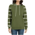 thumbnail image 4 of Women's Striped Hoodies Casual Raglan Long Sleeve Sweatshirts Loose Drawstring Hood Long Tops with Kangaroo Pocket (L, Army Green), 4 of 6