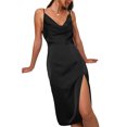thumbnail image 4 of Qiylii Women's Evening Party Dresses, Spaghetti Strap Sleeveless Backless V Neck Split Solid Color Summer Dresses, 4 of 6