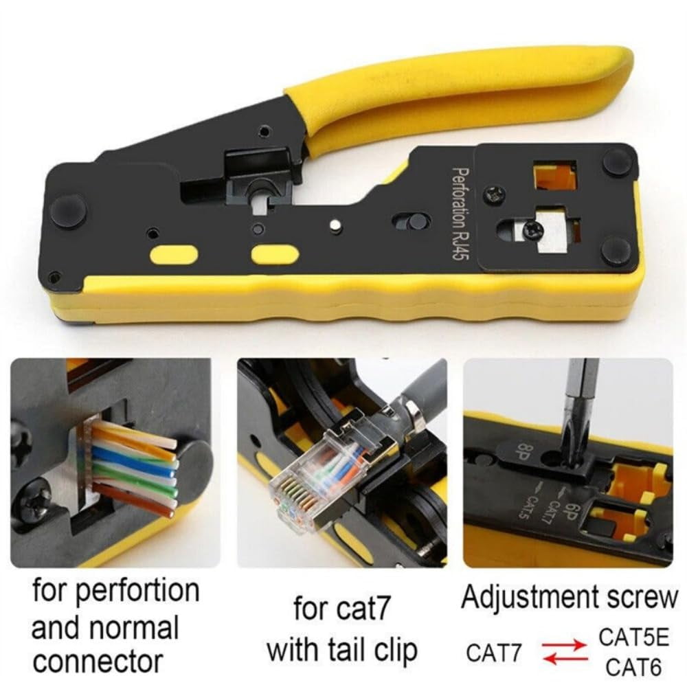 Ratcheting Modular Data Cable Crimper Wire Cutter Practical Eliminates Accidental Contact Wire Stripper For Cat5 Cat6 Cat7 8P 8C