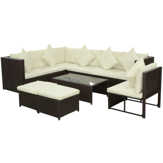 vidaXL Ensemble de Salon de Jardin 8 Pcs avec Coussins en Rotin Synthétique Brun
