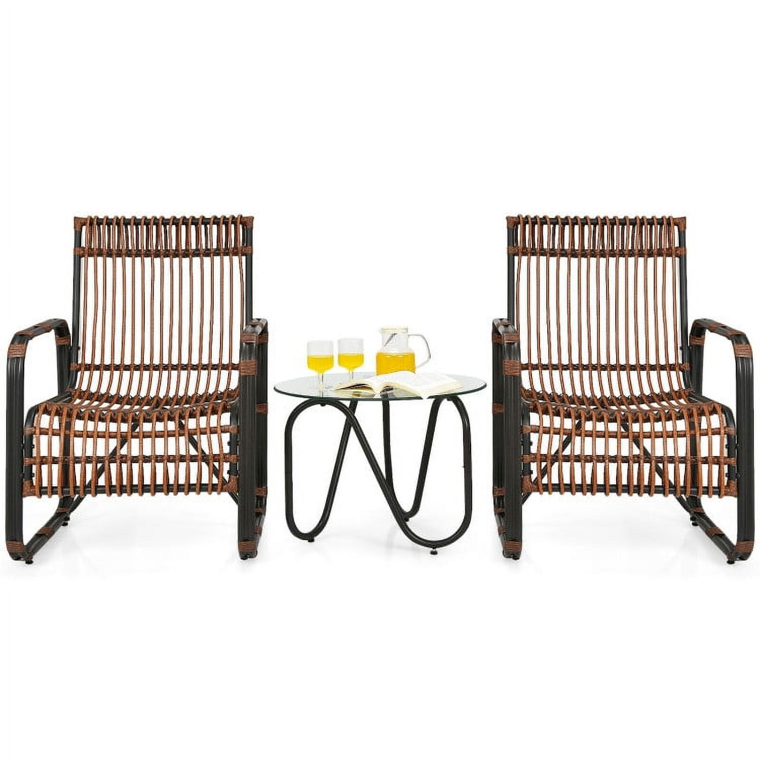 Aimee Lii 3 Pieces Wicker Patio Furniture Set with 2 Single Wicker Chairs and Glass Side Table