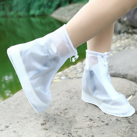 Waterproof Shoes Cover Reusable Rain Snow Boots Wear-resistant Slip-Resistant Overshoes Covers for Men & Women Color:White