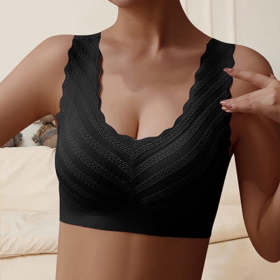 Women's Comfortable Seamless Bralette Sleep Bra With Lace Trim For Relax And Nightwear Plus Size Wireless Support