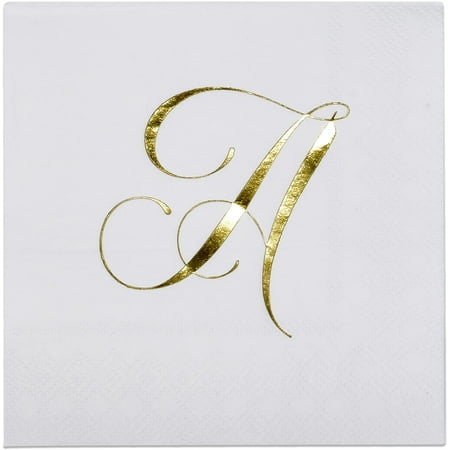 

100 Gold Monogram Cocktail Napkins Letter A Disposable Paper Pack Elegant Metallic Golden Foil Hand Napkin for Powder Room Wedding Holiday Birthday Party Baby Shower Decorative Towels