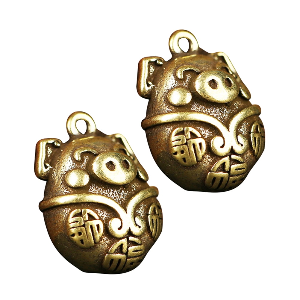 2pcs Piggy Key Chain Pendant Brass Pig Keychain Pendant Hanging
