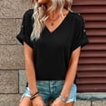 thumbnail image 1 of JUNWELL Simple Solid V-Neck Tee Women Shoulder Button Short Sleeved Tops Female Summer Casual Pullover T-Shirt, 1 of 7