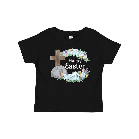 Inktastic Happy Easter with Cross and Flowers Boys or Girls Baby T-Shirt