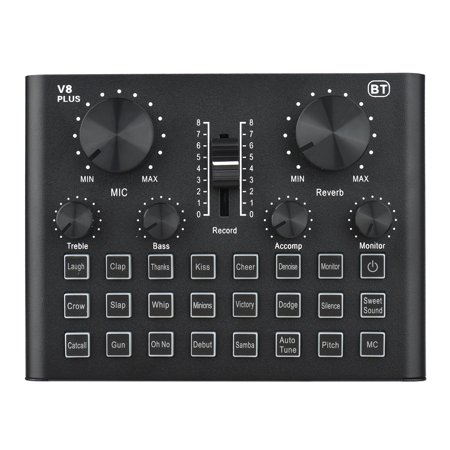 V8 Plus Live Sound Card for Streaming 15 Effects USB Audio Mixer for microphone Voice Changer Device DJ Karaoke Equipment with Adjustable Volume Support BT Connection