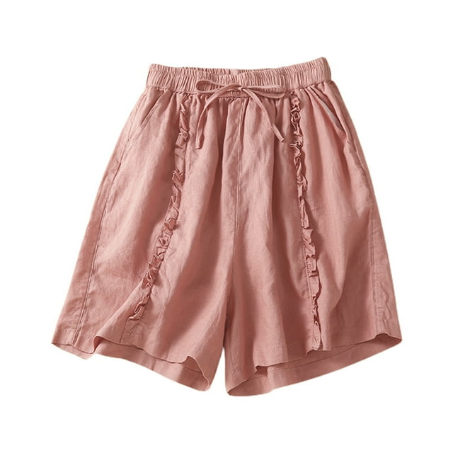 Shorts Larges en Lin Taille Haute d'Été pour Femmes - Ourlet à Volants Rétro Vintage Décontracté