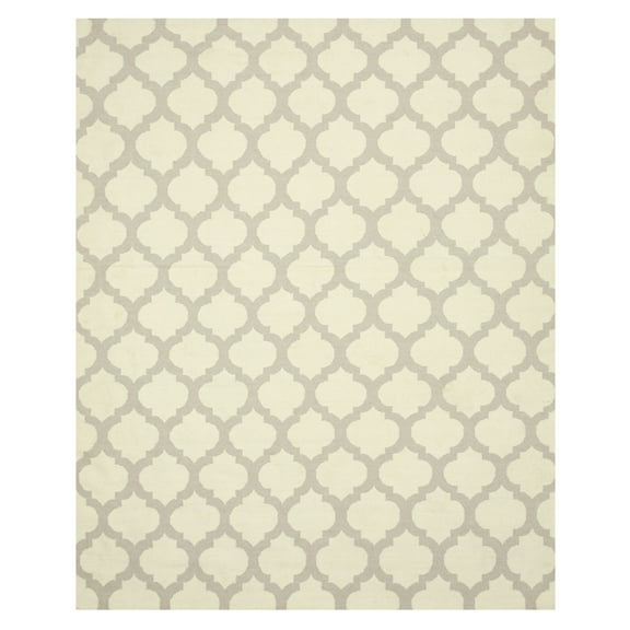 EORC Ivory Handmade Wool Transitional Reversible Modern Moroccan Kilim Rug, 10' x 14'