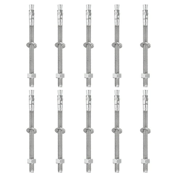 Uxcell 10 Pcs Wedge Anchors, 1/2" x 7" Stainless Steel Concrete Anchors Bolts, Heavy Duty Standard Fastener for Cement Wall Base Bracket (Include Washers Nuts, Silver Tone)