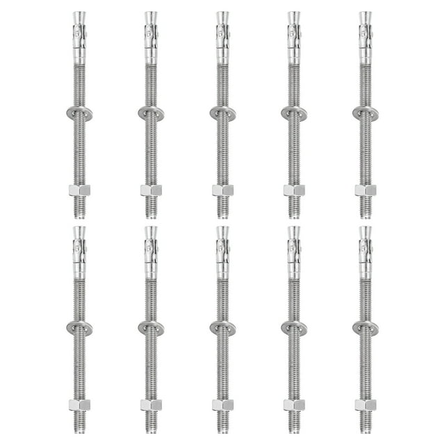 Uxcell 10 Pcs Ancrages en Coin, 1/2 Pouces x 7 Pouces Ancrages en Acier Inoxydable Boulons, Fixation Standard Robuste pour Base Murale en Ciment (Inclut Rondelles Écrous, Ton Argent)