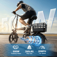 thumbnail image 3 of XKJ Electric Bike for Adults, Ebike, Electric Bicycle with 48V 12AH Removable Battery,14" Folding Ebike, 20MPH,20+ Miles(MAX),500W High Motor,Multi-Shock Absorption,Commuting Mini E Bikes,UL2849, 3 of 12
