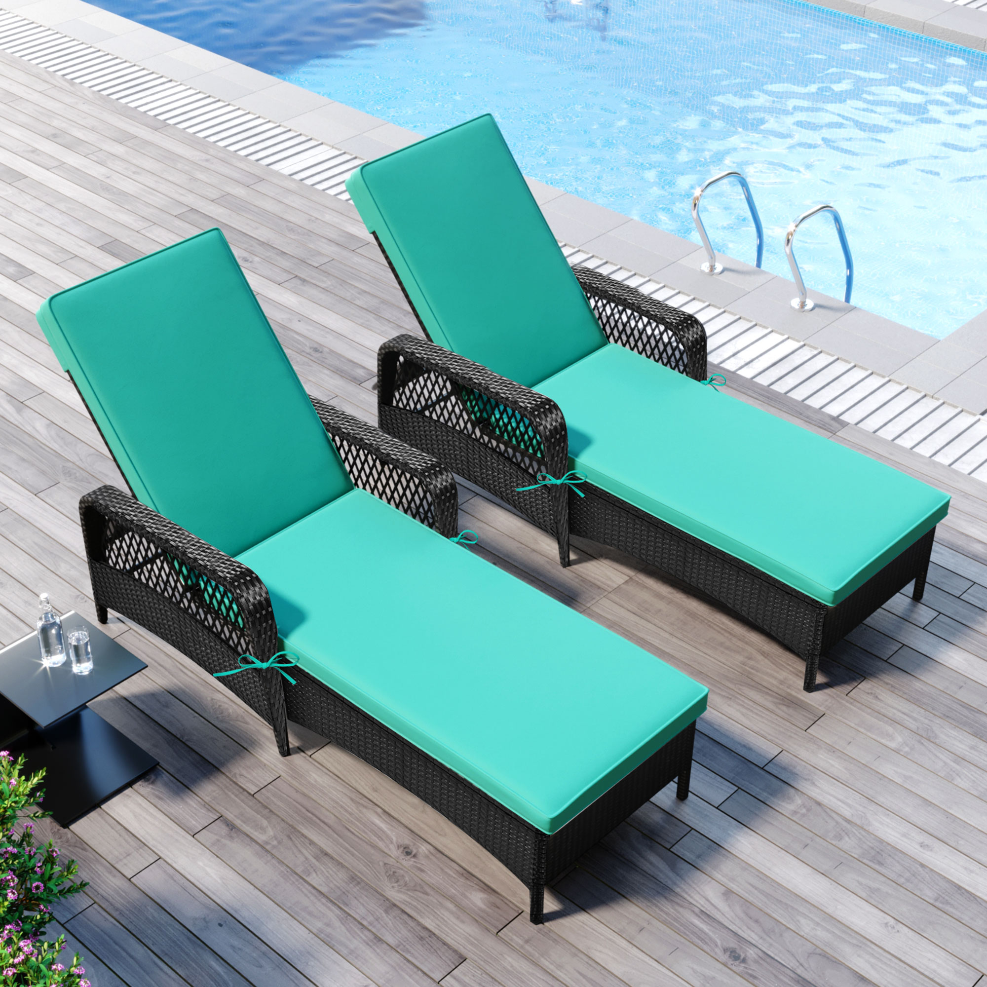Sesslife Chaise Lounge Chair for Outside, Rattan Wicker Outdoor Lounge Chair, Adjustable Pool Lounge Chair with Thickened Cushion for Patio Poolside Deck(2 Sets) - image 4 of 10