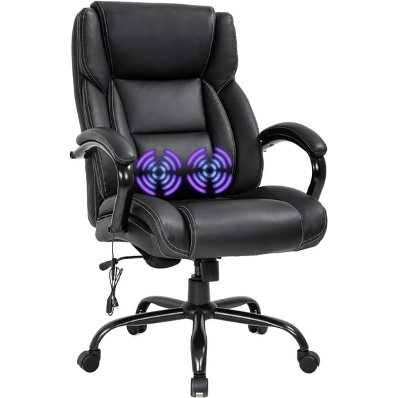 Furinno Home Office Ergonomic Swivel Tall Chair with Massage Lumbar Support, Black
