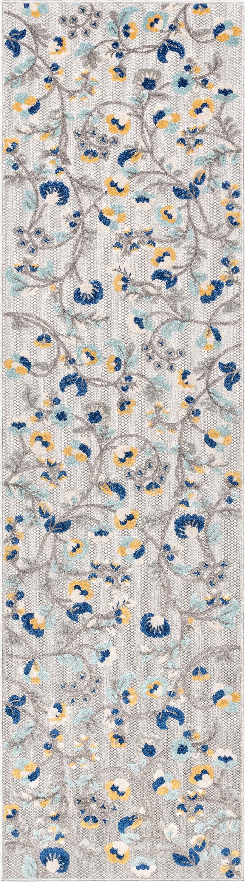 Well Woven Dorado Neveh Modern Floral Blue Indoor/Outdoor High-Low Pile 2'7" x 9'10" Runner Rug