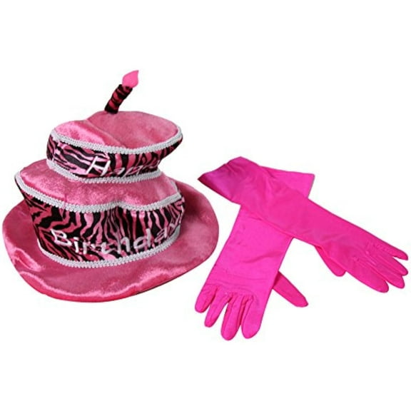 Making Believe Hot Pink Birthday Hat & Gloves Dress Up Party Set