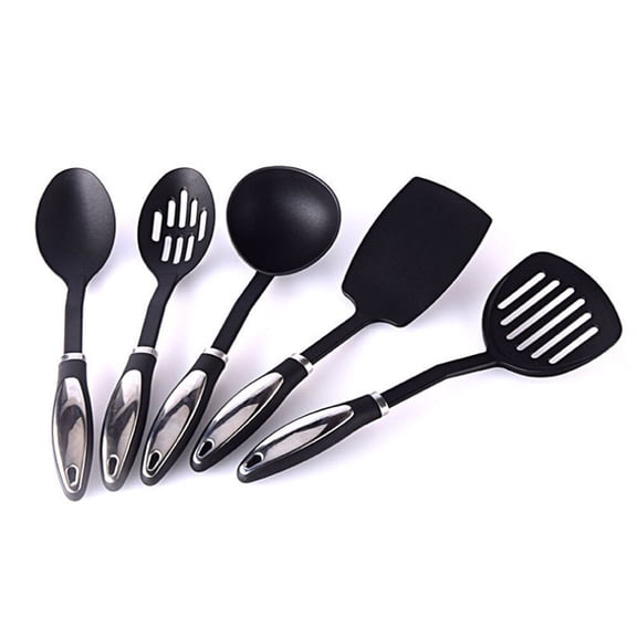 WEAVILUX 5-Piece Nylon Kitchen Utensils Set with Hanging , Lightweight Black Kitchen Gadgets for Cooking and Baking