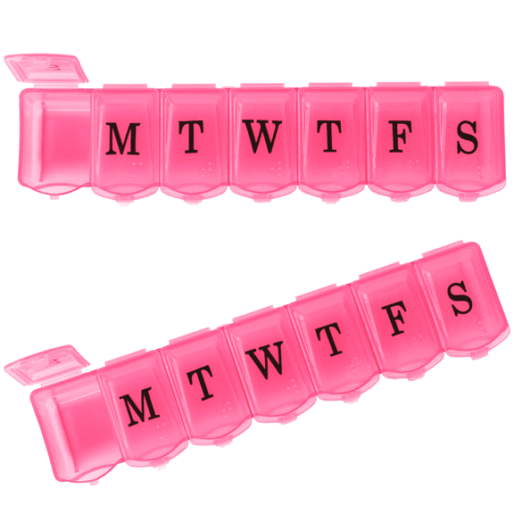 Pivit Weekly Pill Organizer | BPA Free Travel 7 Day Pill Box Case | 2 Pack | Easy Open Design and Large Compartments to Hold Vitamins, Pills, Supplements, Fish Oil and Medication (Pink)