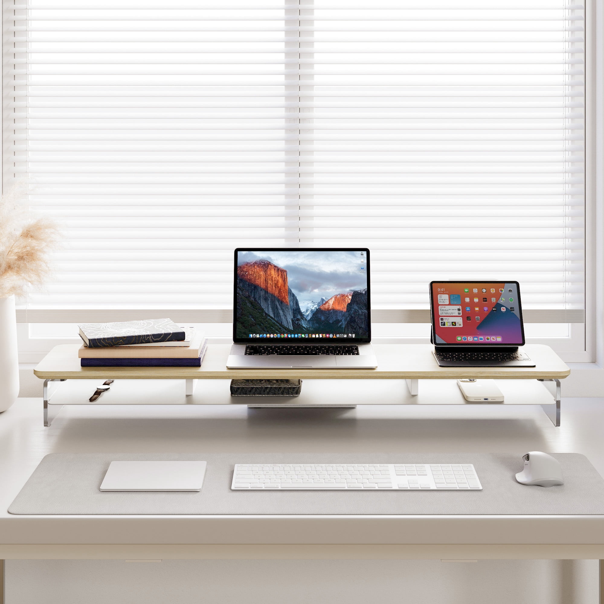Fenge 42.5 Inches Acrylic Monitor Stand Riser with Metal Storage
