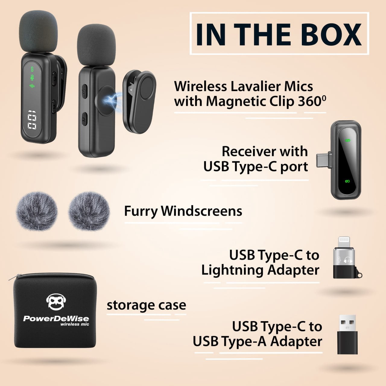 Wireless Lavalier Microphone for iPhone Mini Mic Android/Tablet/PC Video Recording Clip-on Mics with Rotatable Clip&Denoise Recording, Ideal for Vlog Tiktok Youtube Podcast Content Creator