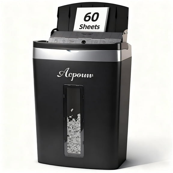 Acpouw Paper Shredder, 60-Sheets Auto Feed Micro-Cut Paper Shredder, 6-Sheet Home Office Heavy Duty Shredders with 5.3 gal Pullout Bin