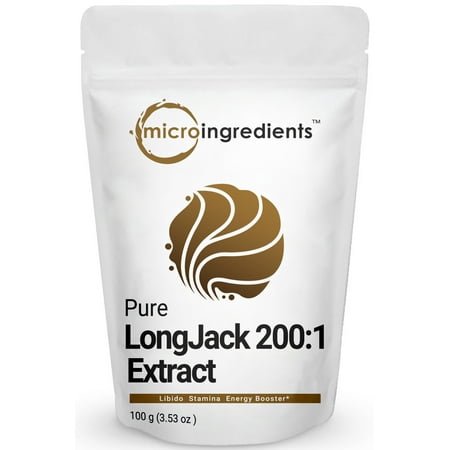 Micro Ingredients Pure Longjack 200:1 Powder, 100g, (Tongkat Ali), Non-Irradiated, Non-Contaminated and Non-GMO. Vegan